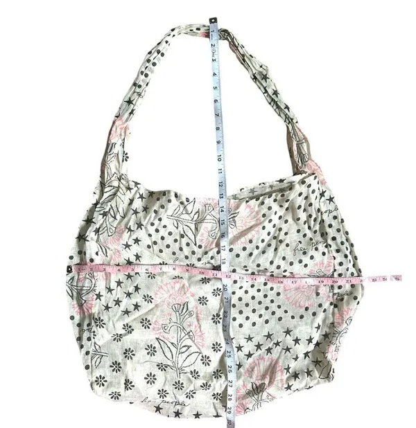 Free People Reusable Tote Bag Pink Floral Woven Cotton Boho Granola Vegan - Image 4