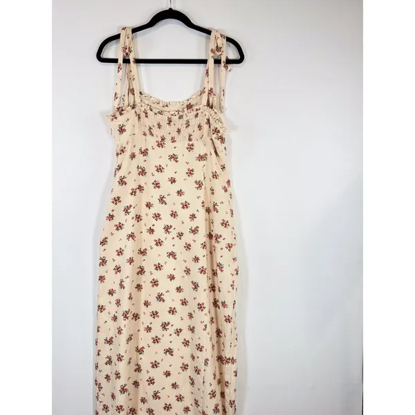 ZARA Womens Dress Beige Maxi Floral Ditsy Tank Smocked Linen Slit A Line Large - Image 10