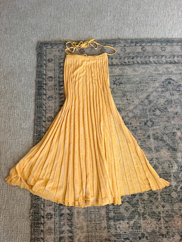Christopher Esber orange yellow high slit accordion knit midi skirt S - Image 9