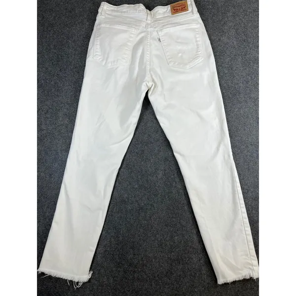 Levis 721 High Rise Skinny Ankle Jeans White‎ Distressed Raw Hem Size 30 - Image 6