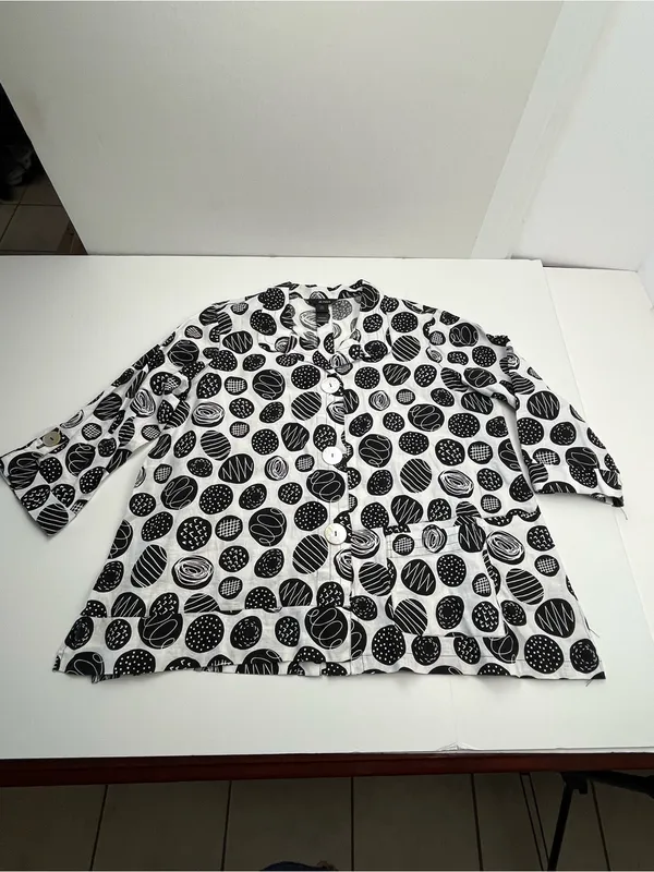 Ali Miles 100% Linen Black White Polka Dot Button Front Jacket Top Womens 1X - Image 2