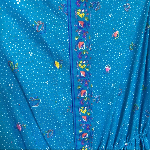 Vintage Cora’s Closet Floral Turquoise Long Sleeve Square Neck Dress Sm Petite - Image 3