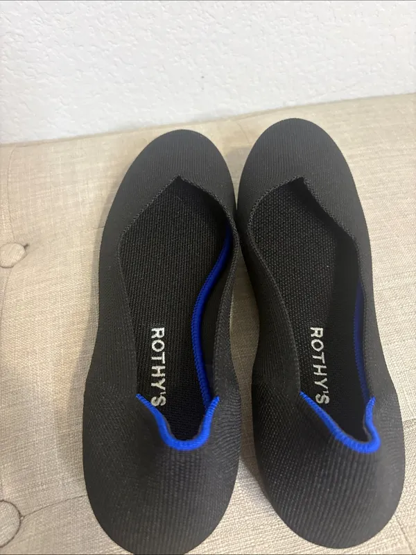 Rothy's Black Knit Slip-On Loafers with Blue Interior Trim 7.5 - Image 7