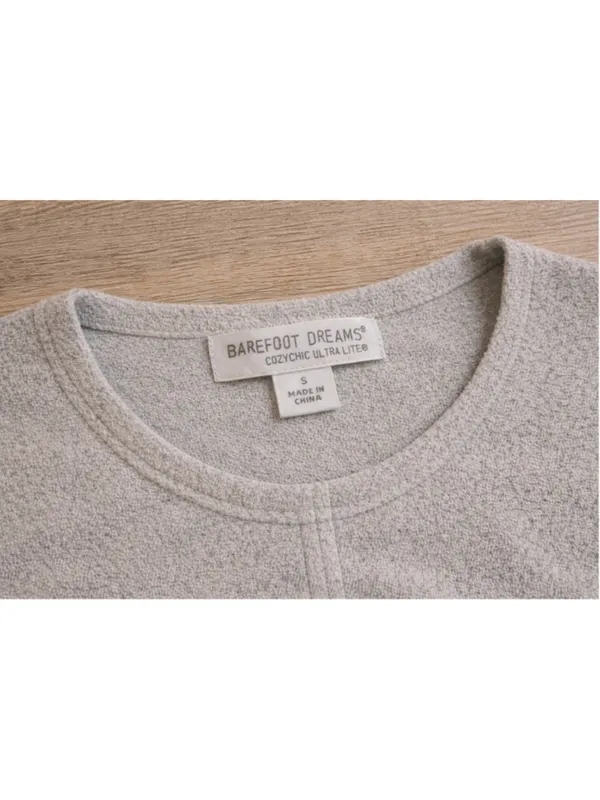 Barefoot Dreams CozyChic Ultra Lite Gray Tie Front Pullover‎ Sweater Size S - Image 3