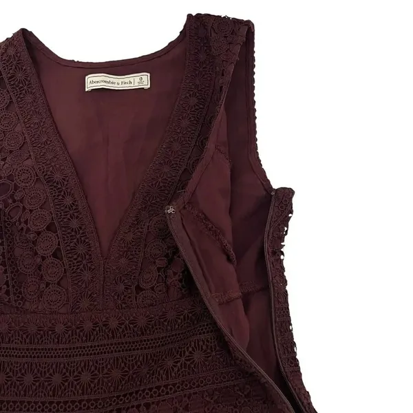 Abercrombie & Fitch Lace Crochet V-Neck Skater Dress Burgundy Mini Dark Romantic - Image 10