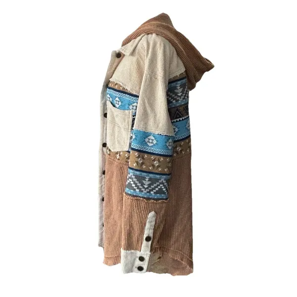 Sterling & Stitch Womens S Corduroy Shacket Southwestern Patchwork Jacket Boho - Image 7