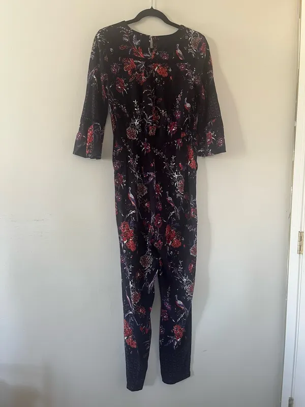 Anthropologie Maeve Floral Boho Jumpsuit 4 Purple Red Artsy Romantic Going Out - Image 7