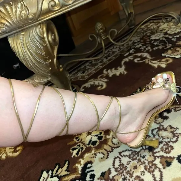 NWT Lace up gold butterfly heels Anne Michelle strappy size 9 - Image 7