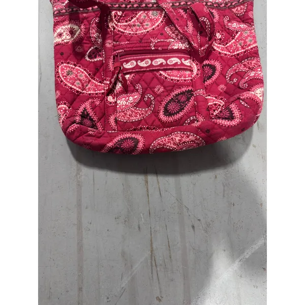 Vera Bradley Red Pink Paisley Quilted Cotton Zip Top Tote Shoulder Bag - Image 5