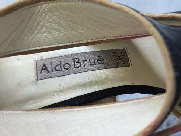 Aldo Bruè Made in Italy Black Leather Polka Dot Platform Stiletto Sandals EU 36 - Image 2
