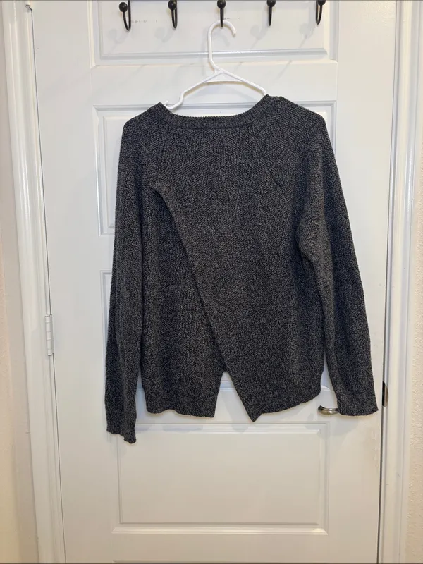 Madewell Gray Marled Knit Split Hem Pullover Sweater L - Image 3