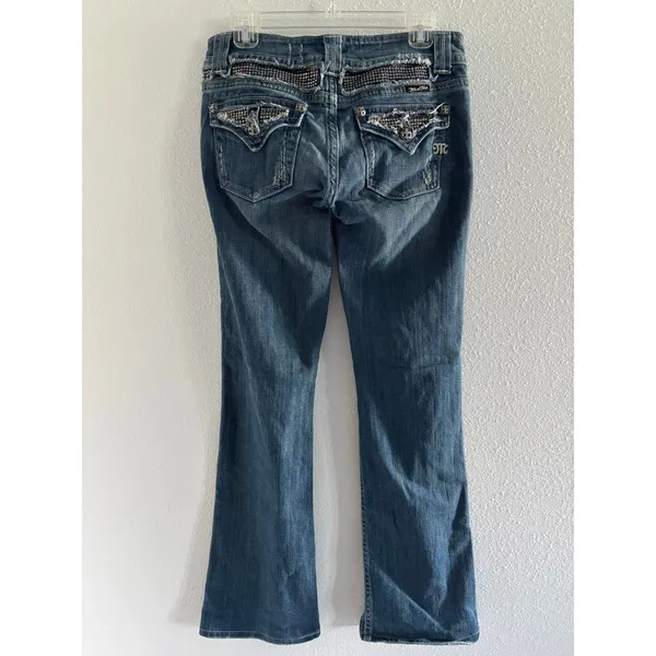 Miss Me Jeans‎ Women 39 Medium Wash Denim Low Rise Boot Bling Embellished Y2K - Image 3