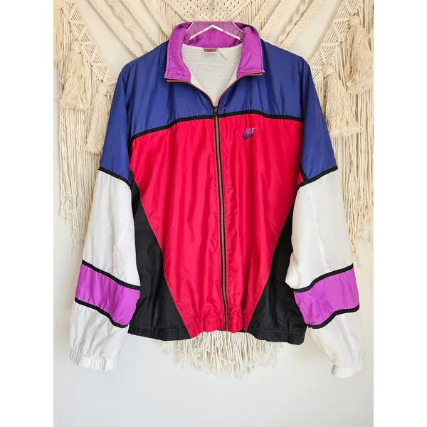 Nike‎ Vintage 90s Style Colorblock Windbreaker Jacket Red Blue Purple Womens L - Image 2