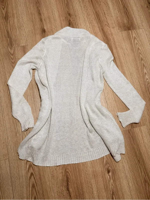 Open Front Long Cardigan Cream Ivory Knit Duster Sweater Cotton On L - Image 3