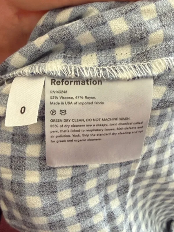 Reformation Fauna Blue Plaid Gingham Button Front Midi Dress Size 0 - Image 7