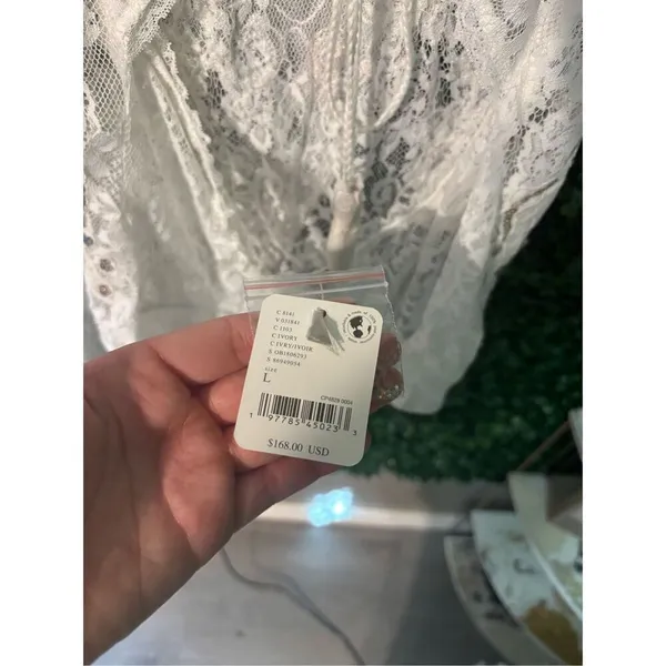 NWT $168 FREE PEOPLE Ready To Party Bodysuit White Embellished Lace Mesh Sheer S - Image 9