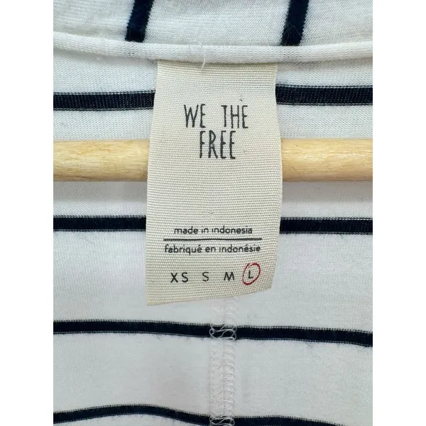 We The Free Pull On Top Jersey Knit White Navy Stripe Spit Front‎ Oversized L - Image 2
