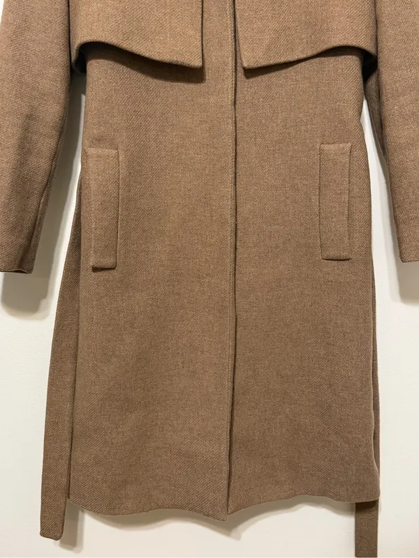 MANGO Double Layer Wool Blend Coat Size XS Brown Tan - Image 6
