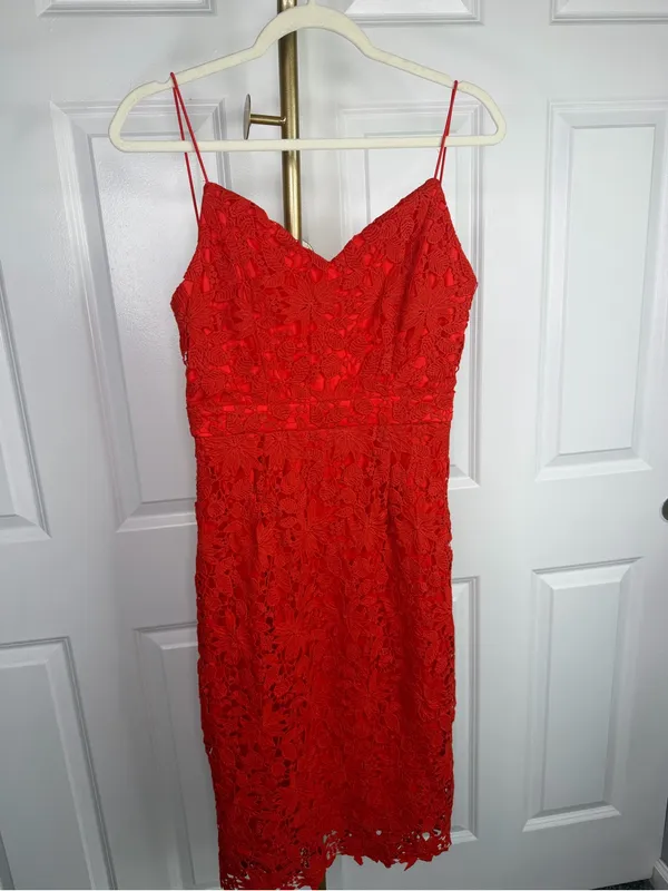 Soprano Size M Red Floral Lace Midi Dress Spaghetti Strap NWOT - Image 2
