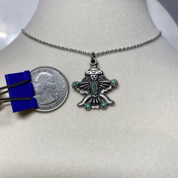 Zuni Silver Tone Turquoise Knifewing Kachina Pendant Vintage Style Folklore Boho - Image 5