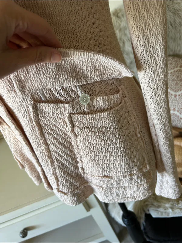 IISLI cream open knit Vtg feminine cotton cardigan sweater M - Image 5