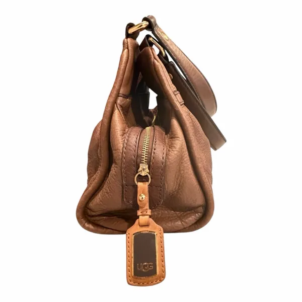UGG‎ Brown Pebbled Leather Shoulder Bag Gold Hardware Zip Top Crossbody Purse - Image 3