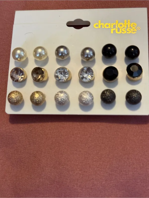 Charlotte Russe Pearl, Gold, Silver & Black Stud Earring Set - Image 2