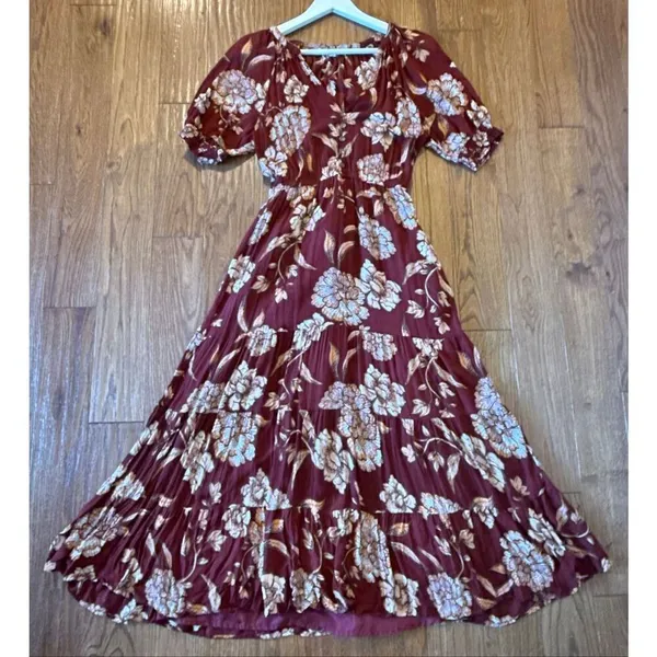 Steve Madden BB Dakota red floral neck midi dress size M - Image 11