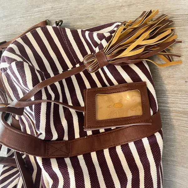 Mossimo Burgundy/Cream Stripe Duffle Bag - Image 4