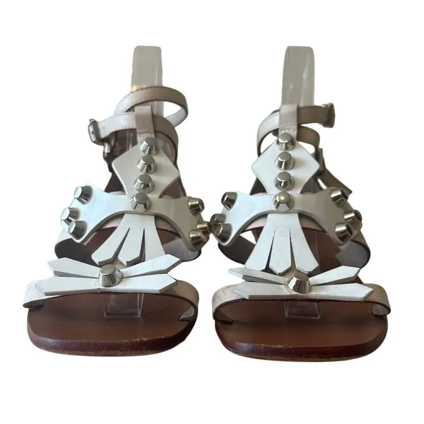 Tory Burch Aurora Studded Gladiator Sandals White‎ Leather Size 7 Rare - Image 3