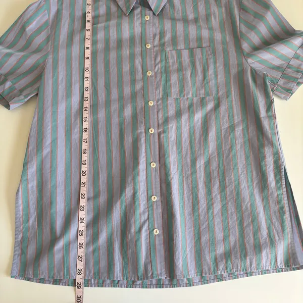 Anthropologie Lilac & Green Stripe Short Sleeve Button Up Shirt Womens XS Cotton - Image 6