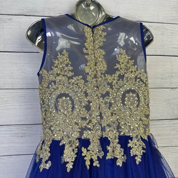 Tulle Prom Homecoming‎ Dress Blue & Gold High Neck Tank Above Knee Length Size 4 - Image 6