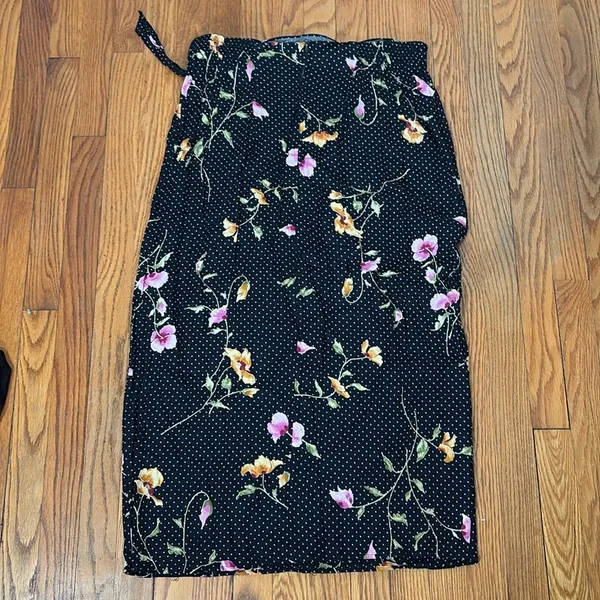 Vintage The Avenue‎ Collection Faux Wrap Maxi Skirt Black Polka Dots Black XL - Image 2