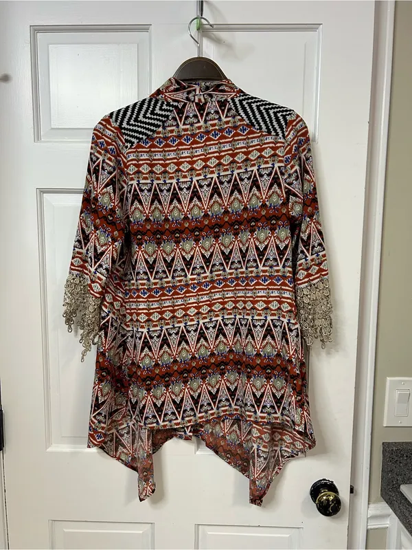 gimmicks by BKE Rust Multi Aztec Open-Front Kimono - Image 3