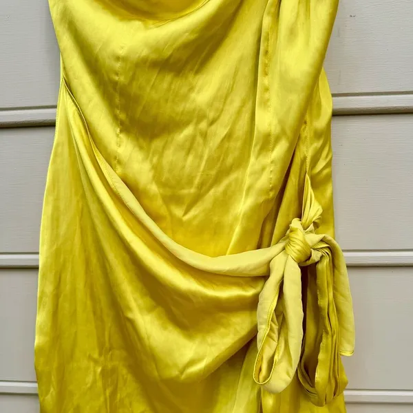 Lovers and Friends Karen Yellow One Shoulder Wrap Mini Dress Sz M - Image 3
