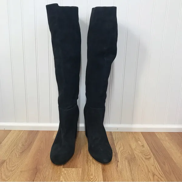 SAM EDELMAN Caprice Black Suede Knee High‎ Boot Size 9.5 Block Heel Pointed Toe - Image 3