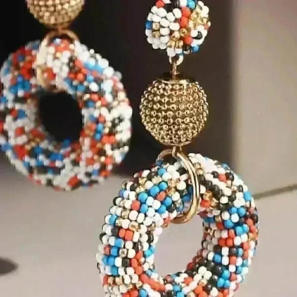 Seed‎ Bead Circle Earrings Red - Image 2