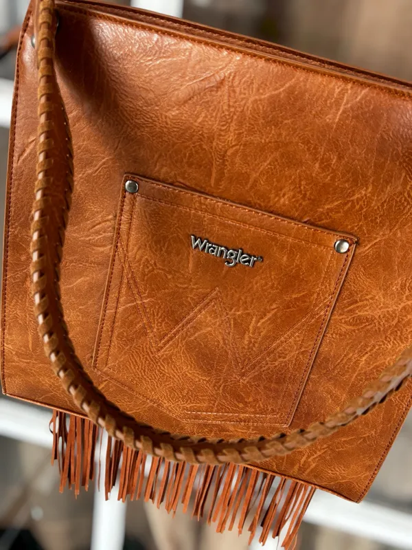 Wrangler Womens Floral Embossed Fringe Adjustable Strap Brown Hobo Crossbody Bag - Image 8