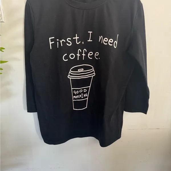 First I Need Coffee Black Graphic Tunic Size M - Image 2