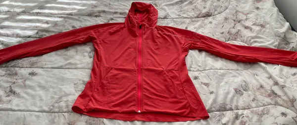 Orange Coral Hooded Full Zip Lined Pockets Logo Windbreaker, size M - Image 15