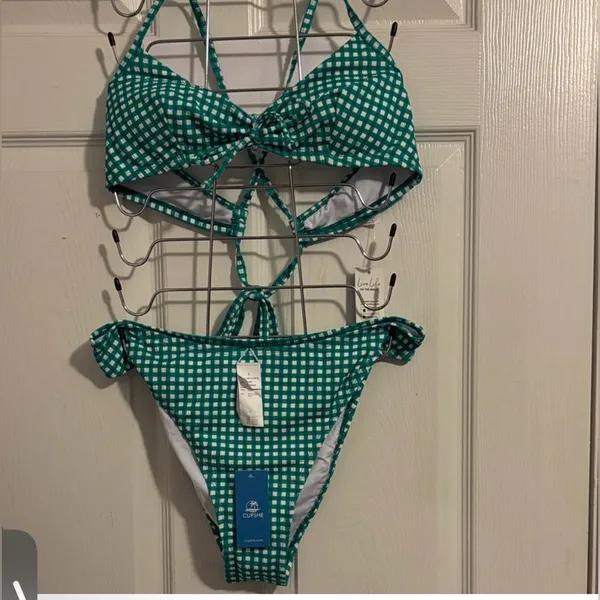 CUPSHE Minty Fresh Gingham Bikini Set Picnic Chic Cottagecore Swim NWT Size L - Image 6