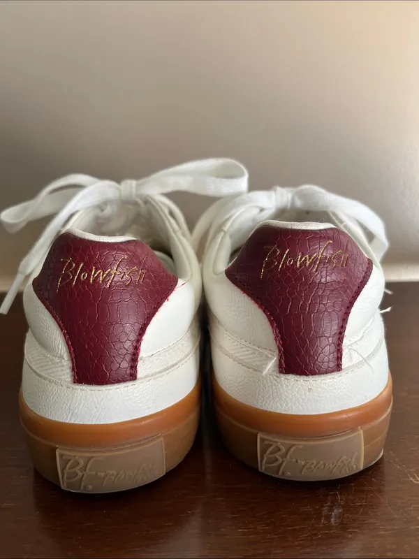 Blowfish Tastic White Low-Top Sneakers with Gum Sole and Burgundy Heel - Image 5