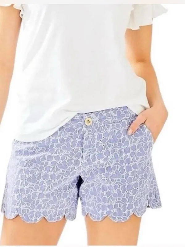 Lilly Pulitzer Buttercup Crew Blue Floral Eyelet Scallop Shorts Size 2 - Image 2