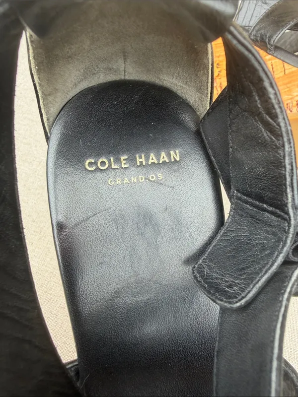 Cole Haan Black Leather Cork Wedge Sandals size 8 - Image 7