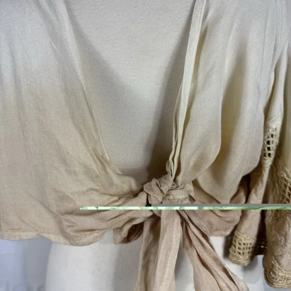 Surf Gypsy Crop Top M Boho Cowgirl Western Flutter Sleeve Coverup Ombré Neutral - Image 5