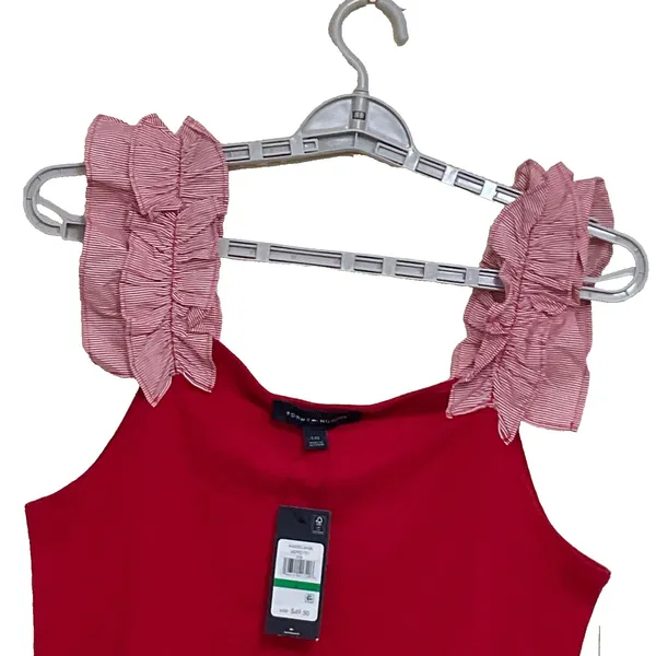 Tommy Hilfiger Women's Ruffle‎ Strap Tank Red Top Size L - Image 3