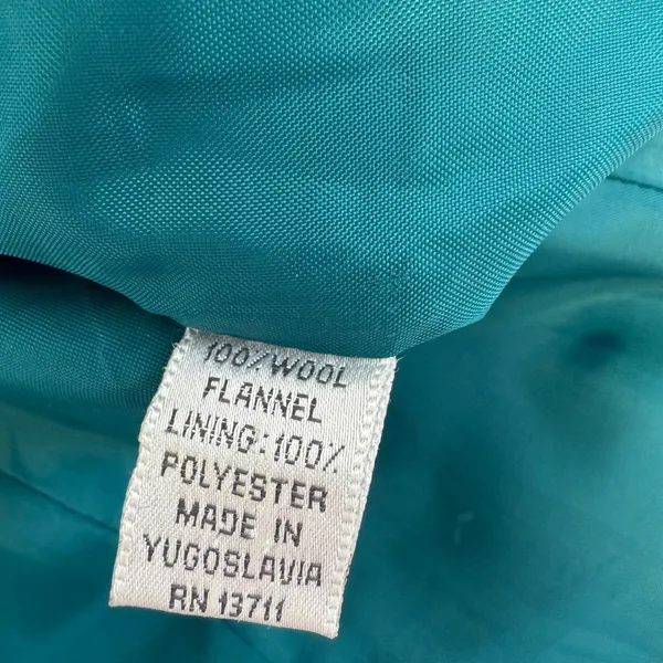 Lord & Taylor Vintage Teal Wool Flannel Blazer Collarless Button Front Jacket‎ 4 - Image 8