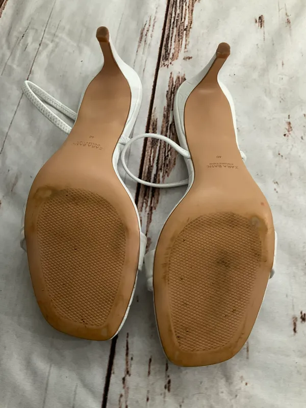 Zara Alligator Embossed White Strappy Heeled Sandals - Image 6
