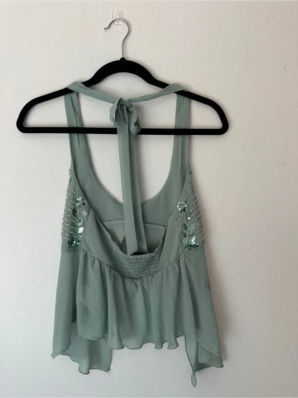 Edikted Sage Green Sequin Halter Tank - Image 2
