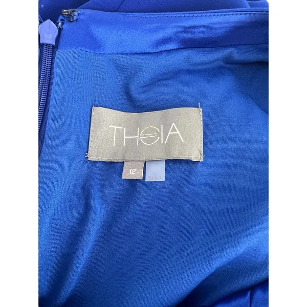 Theia Sleeveless Crepe Gown with Satin Crisscross in‎ Blue - Image 8